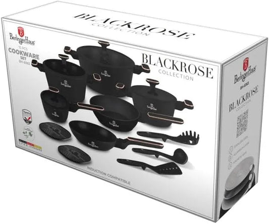 durables, Collection Black Rose, pour idéal pour la cuisine moderne, Berlinger Haus Lot de 15 ustensiles de cuisine revêtus de titane, antiadhésifs