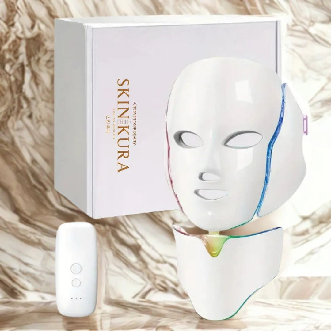 Anti-Âge, Skinkura Masque Visage et Cou LED, 7 Couleurs Light Therapy, Collagen Skin Rejuvenation, Anti-Rides Beauty Device, Photon LED