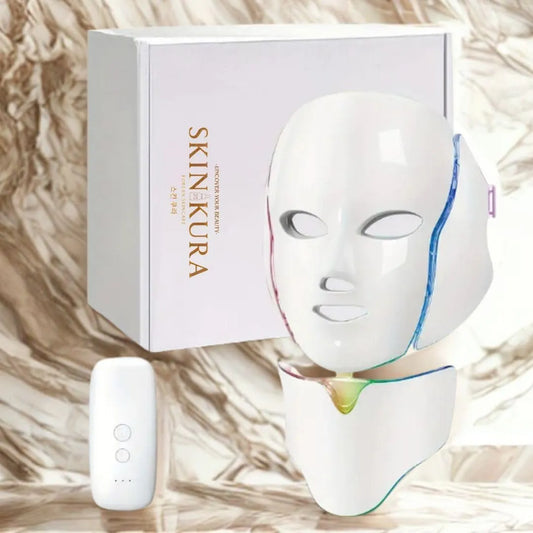 Anti-Âge, Skinkura Masque Visage et Cou LED, 7 Couleurs Light Therapy, Collagen Skin Rejuvenation, Anti-Rides Beauty Device, Photon LED