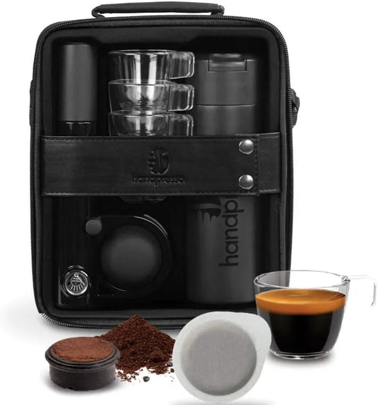 portable, machine à café électrique, noir, Handpresso Pump Set Noir 48241 Coffret machine expresso portable et manuelle à dosette ESE ou café moulu