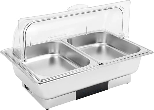 Chauffe-plats de buffet, 15 L, 600 W, réglage de la température 95-194 °F, écran LED, bac à eau de 15 l, grande capacité de 9 l