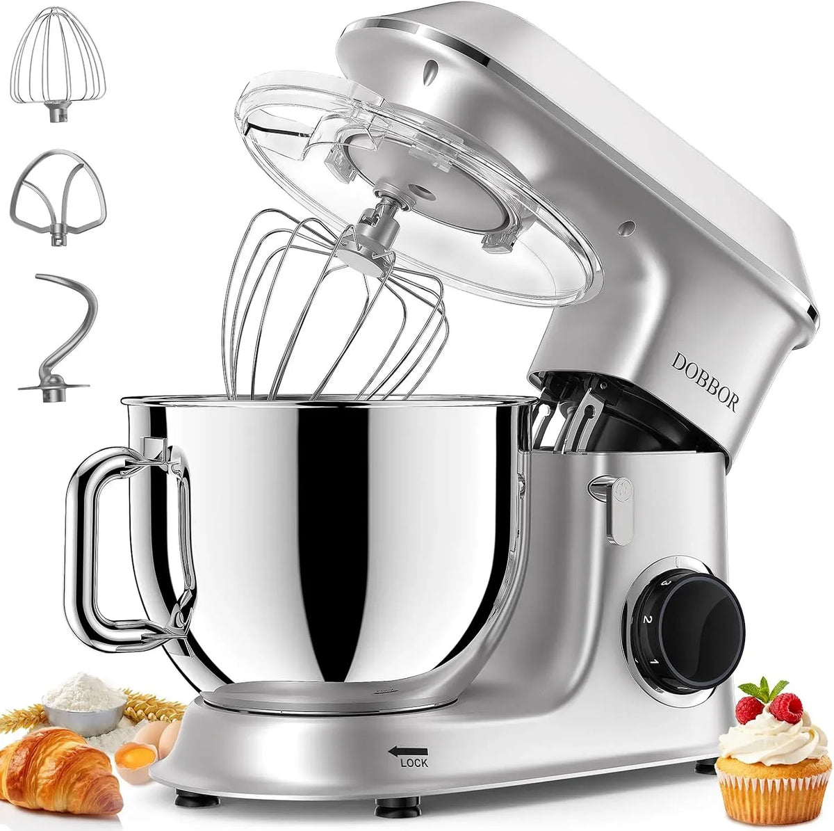 Lave-vaisselle, 1500 W, pâtisserie, acier inoxydable, argenté, 7 Vitesses Faible Bruit Patisserie Électrique