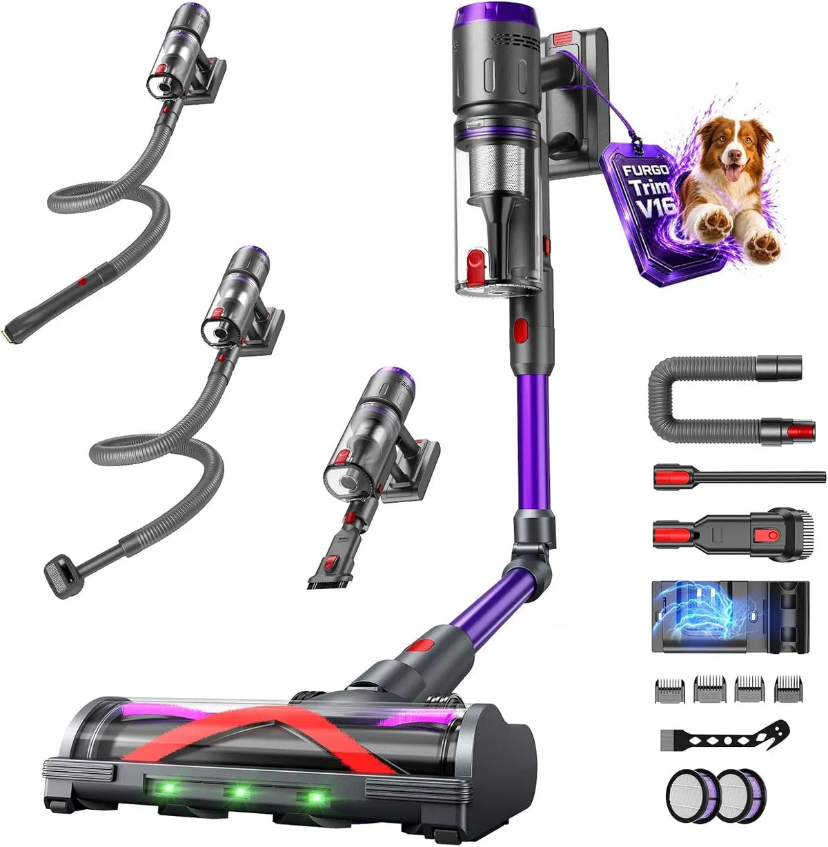Aspirateur 600W/58000Pa/75min, 600 W, Tuyau Flexible 1m