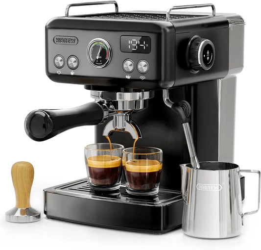 Machine à expresso, HIBREW H10A, dimensions personnalisables, vapeur, acier inoxydable, noir, Buse vapeur intégrée pour lattes crémeux