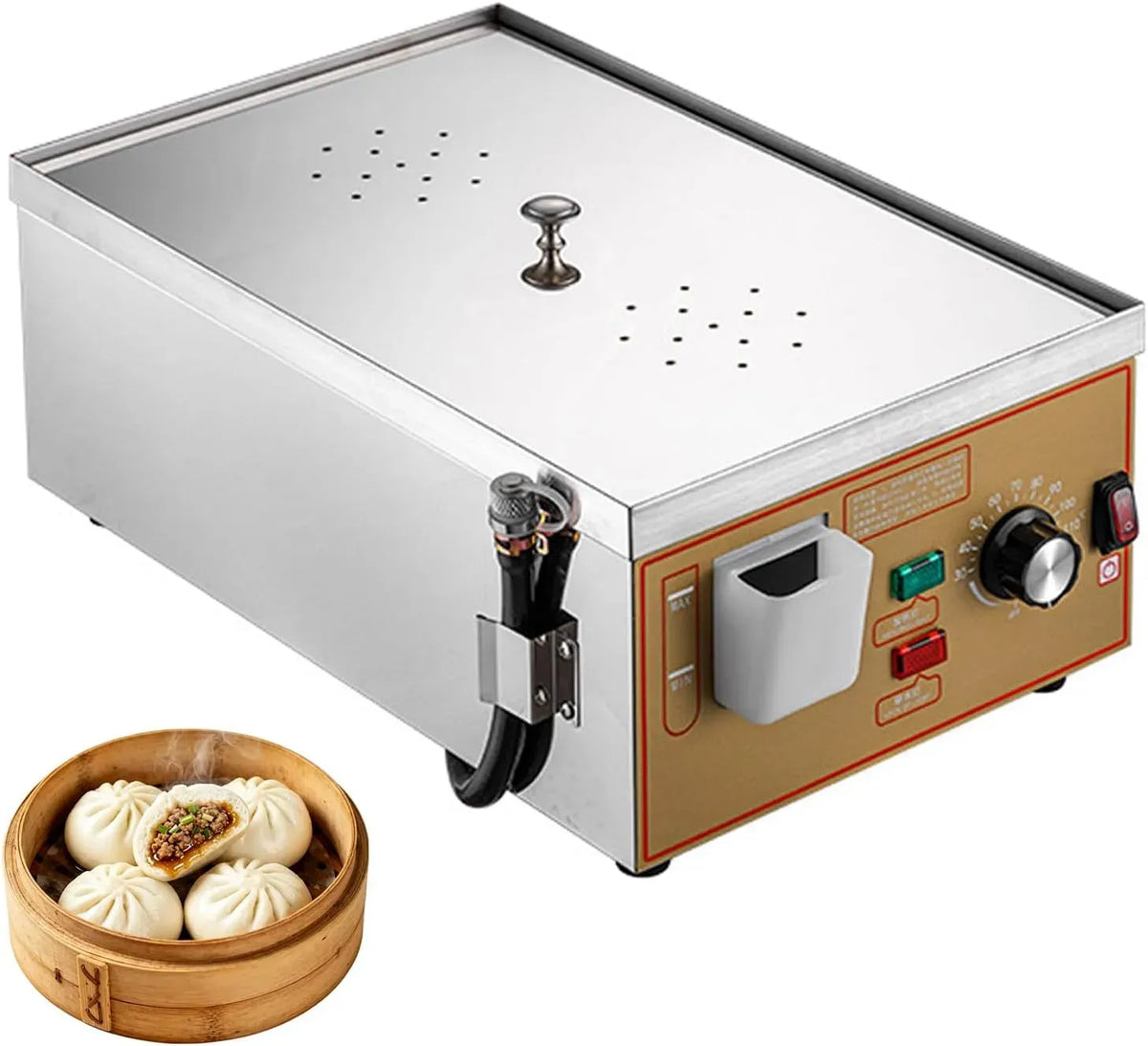 2holes Cuiseur, 30 à 110 °C, pose libre, vapeur, professionnel, acier inoxydable, fonction chauffante, pour Dim Sum avec Alarme de Surchauffe À Sec
