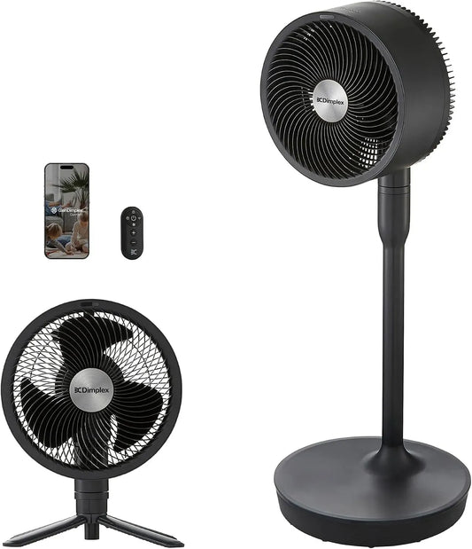 Google 2-en-1 Ventilateur, 36 dB, silencieux, Google Assistant, Alexa et Siri, noir, Portée 20 m, Batterie 45 h, 5 Vitesses + Turbo, App