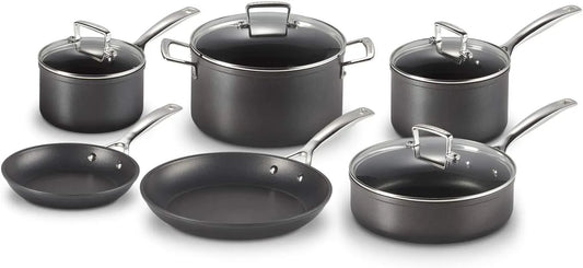 Cuisinière avec four, LE CREUSET Batterie de cuisine antiadhésive trempée, 6 pièces avec 4 couvercles en verre