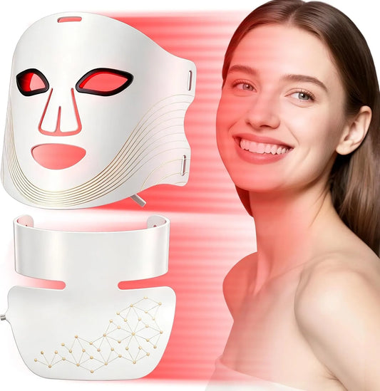 Rajeunissement, Masque Visage et Cou de Luminothérapie LED, pour Arrêt Automatique, 312 LEDs, Minuterie 5 à 20 Min, Masque LED pour Visage et Cou avec