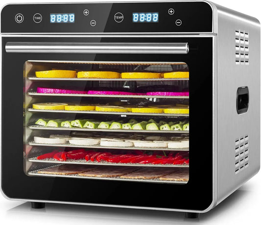 24H Minuteur, Calme Food Dehydrator pour Fruits, Kwasyo Deshydrateur Alimentaire Avec 8 Plateaux Inox, 700W, 30 à 85°C, Légumes, Viande, Sans BPA