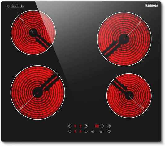 Plaque vitrocéramique, 60CM, 4 foyers, 6000 W, 220 V, encastrable, tactile, minuteur, verrouillage, Plaque de Cuisson Électrique Encastrable 60CM