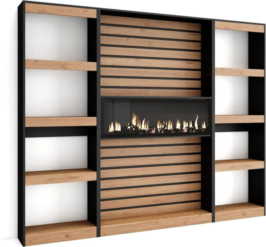 Étagère, foyer électrique, 230x186x25cm, décoration de salon, noir, Bureau