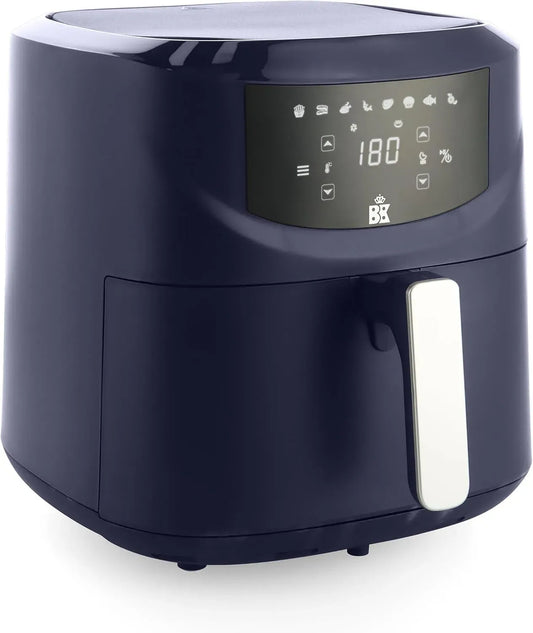 Friteuse à air chaud XXL, 7,6 L, 2000 W, 8 programmes, tactile, revêtement antiadhésif, bleu, panier antiadhésif en céramique sans PFAS