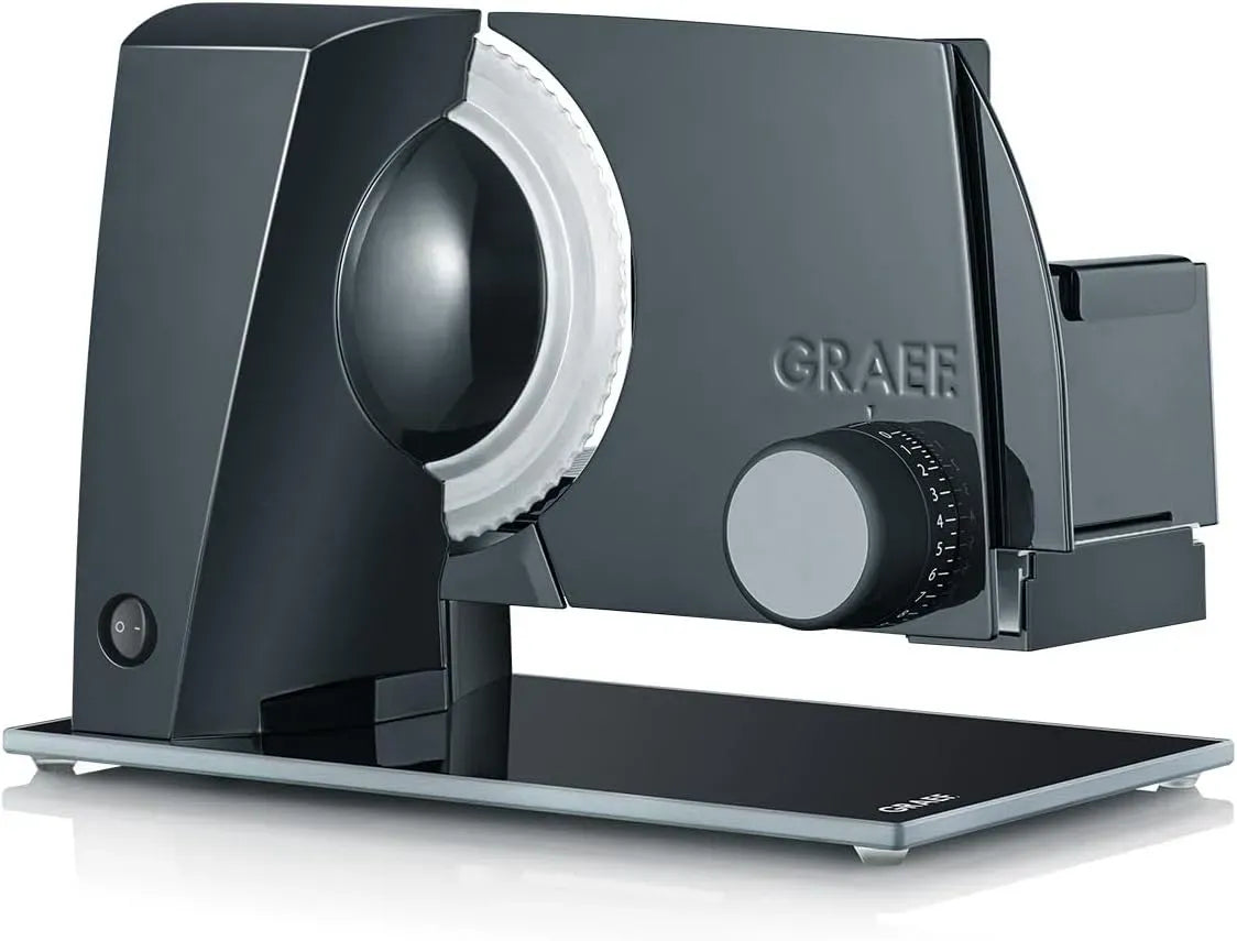 GRAEF S12002 sécurité, Trancheuse STYLE noire, coupe réglable 0-20 mm, lame ondulée inox, plaque verre
