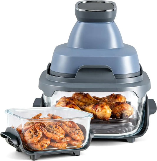 Friteuse à air chaud, 1500 W, 6 programmes, LIFEZEAL, portable, thermostat, silencieux, bleu, Thermostat 220 °C, Design Compact & Silencieux