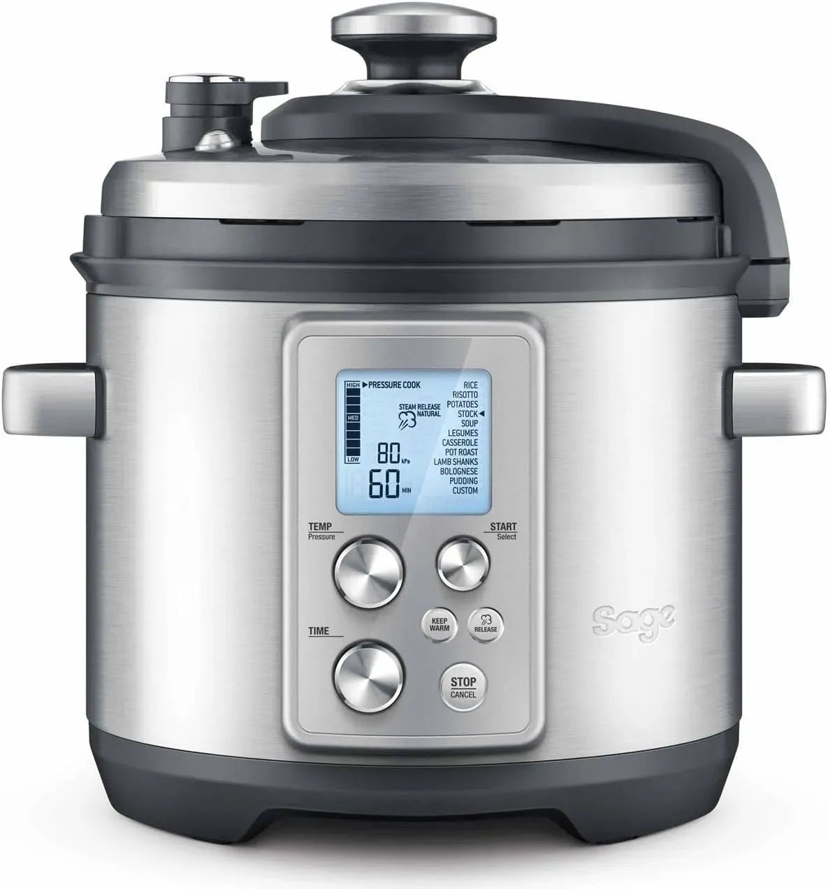 Sage Écran LCD, The Fast Slow Go Pro, 11 Réglages, Acier Inoxydable Brossé, Cuisson Adaptative Pression et Lente