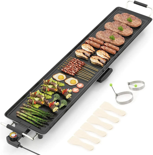 RELAX4LIFE Barbecue, Plancha, Portable, 117x24cm, 1800 W, gril, thermostat, amovible, 4 Niveaux