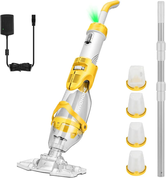 Aspirateur, 250cm, 2,6 L, VIVOHOME 4300LPH, portable, Autonomie jusqu'à 75 Minutes, Nettoyeur de Piscine Portable avec 4 Sacs Filtrants 2,6L