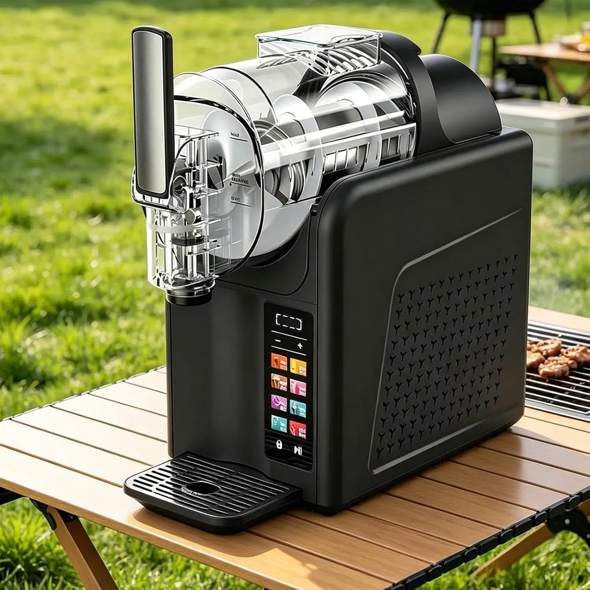 Machine à Granita, machine à granité, 2 L, 2 zones de température, noir, bois, pour Crèmes Glacées