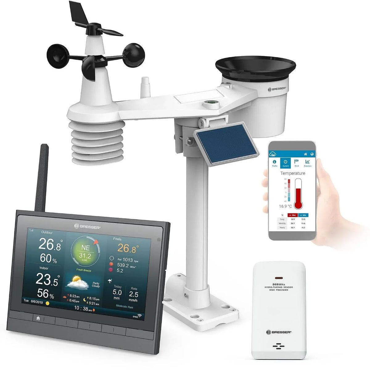 7-en-1 Centrale météo BRESSER MeteoChamp HD LED WiFi, gris