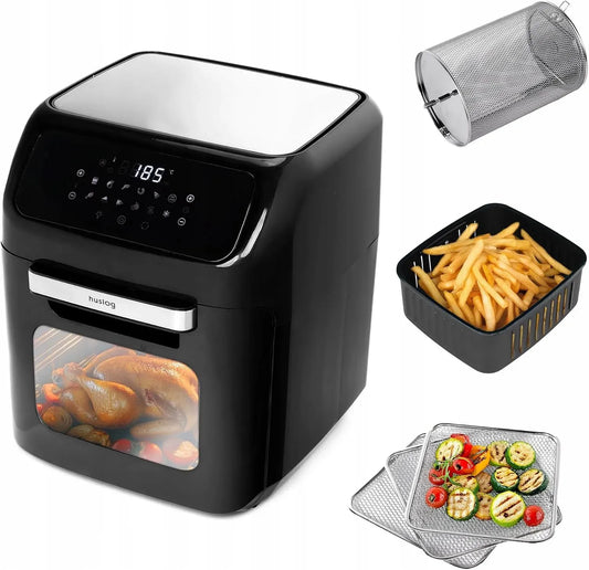 Four électrique XXL 12L, 12 L, 1800 W, 12 programmes, tactile, gril, compact, amovible, noir, Écran Tactile LED, Broche et Grilles Amovibles