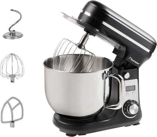 Robot de cuisine 4-en-1, 6 L, 65 dB, silencieux, noir, 6 vitesses + fonction Pulse, Robot pâtissier super silencieux, bol de 6 litres
