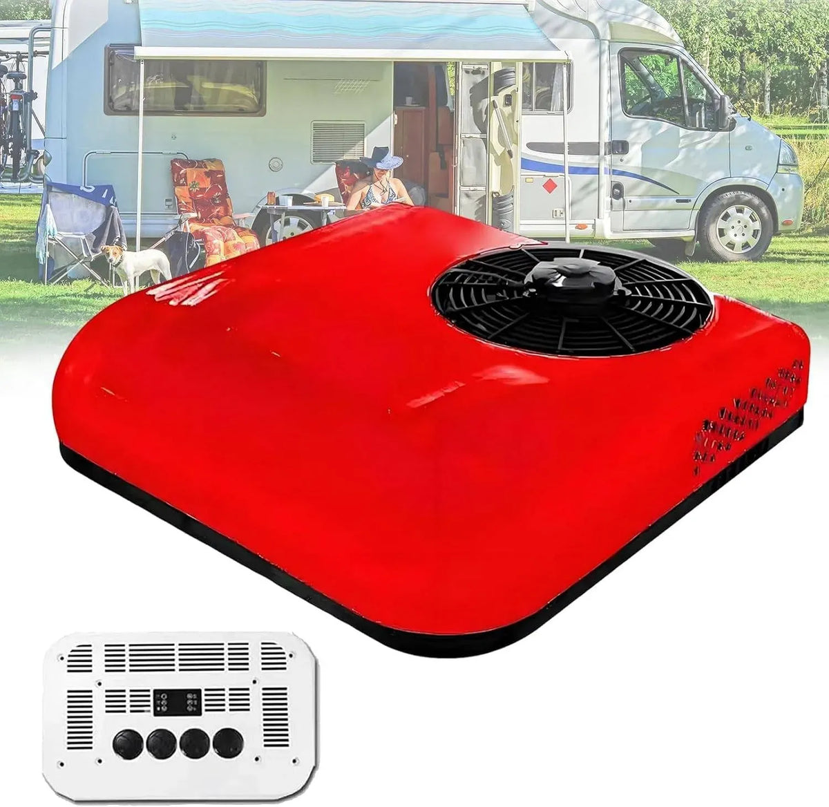 Climatiseur DC 12V 12V/24V, 25 × 41 cm, 2200 W, 12 V, 450 m³/h, camping, rouge