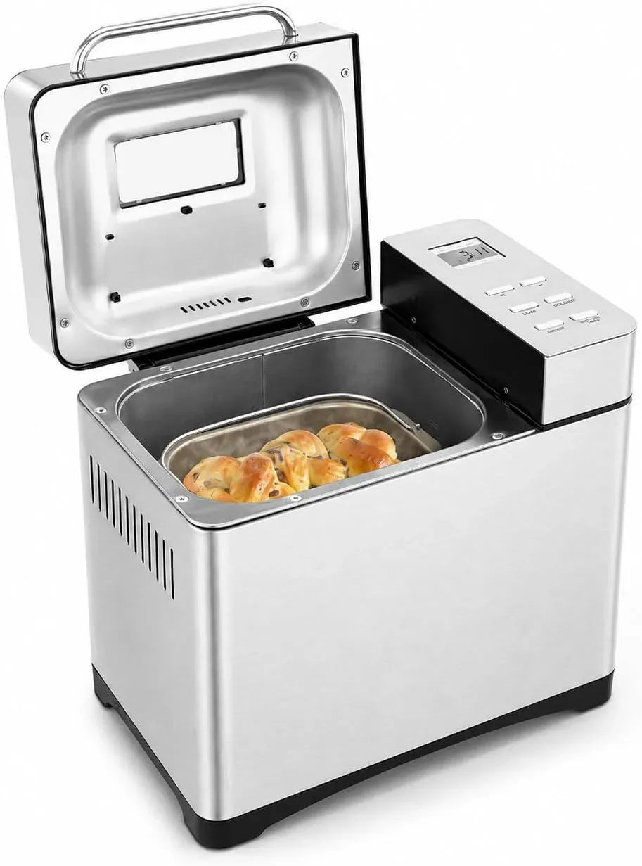 Machine à pain, 650 W, 19 programmes, 1000 g, machine à faire du pain, 3 niveaux, écran LCD, acier inoxydable, argenté, 19 fonctions d'utilisation